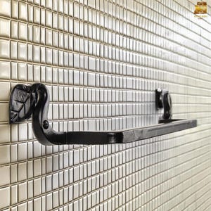 Handcrafted Forged Iron Towel Holder: Rustic Leaf Design Bathroom Decor