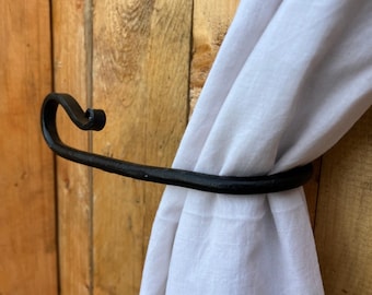Rustic Curtain Holdbacks – Blacksmith Forged Custom Iron Curtain Tie Backs – Handmade Wall Decor