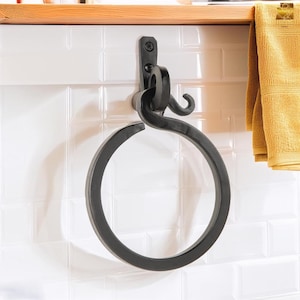 Hand Forged Wrought Iron Towel Ring: Rustic Farmhouse Decor