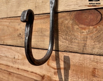 Gancho rústico de hierro negro hecho a mano / Perchero de pared moderno estilo granja para abrigos, toallas y batas