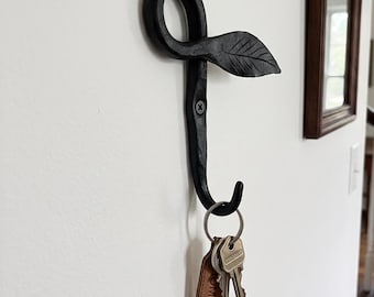 Hand Forged Wrought Iron Leaf Coat Hook | Rustic Farmhouse Wall Decor | Blacksmith Made Hanger