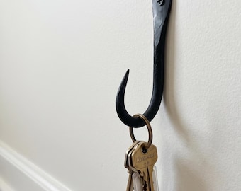 Hand-Forged Wrought Iron Wall Hook | Rustic Farmhouse Blacksmith Towel Key Coat Hanger Decor
