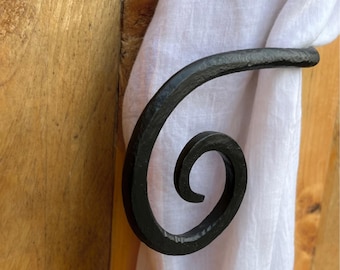 Hand Forged Wrought Iron Curtain Tie Backs: Scroll Design