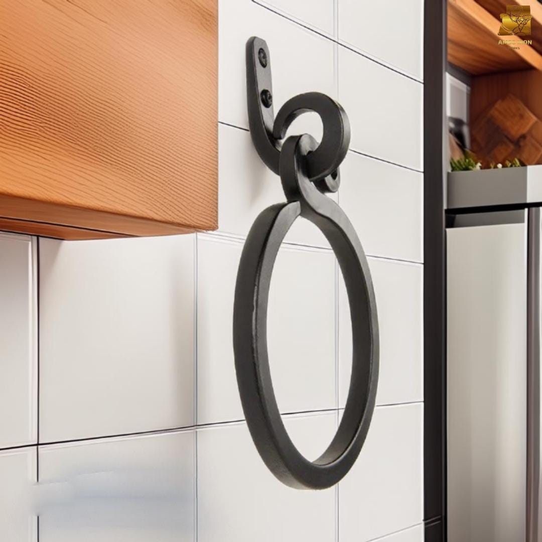 aquanova NERO Anneau porte-serviette de toilette blanc marbré/noir mat