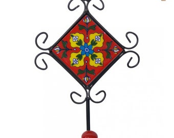 Colorful Painted Ceramic Wall-Mounted one-Hook Coat Hanger, Handmade Wall-Mounted Hooks- for Vibrant Spaces