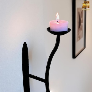 wrought iron wall candle holder, handcrafted black metal wall candle sconce, Rustic wall mounted candle  décor