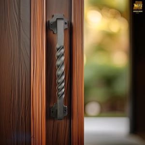 Hand Forged Wrought Iron barn Door Pull, Massive iron Twisted Handle, Rustic cabinet door pulls, front door hardware
