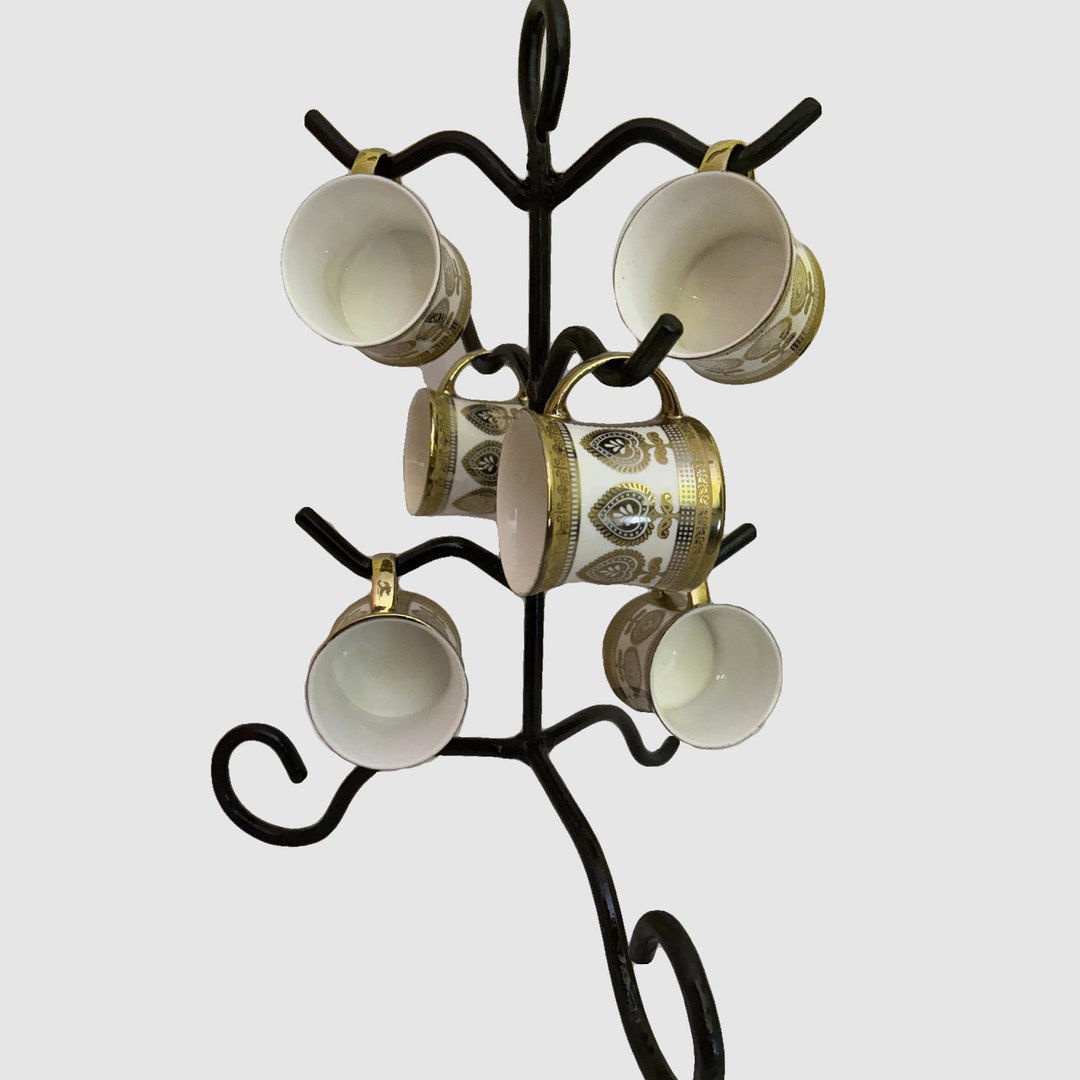 Hand Forged Wrought Iron Rustic Coffee Mug Holder 6 Coffee Mug Rack ...