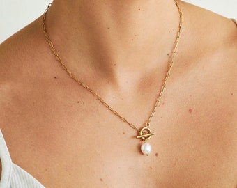 Pearl Necklace, Jewelry Gift for Mom, Toggle Necklace, Dainty Jewelry, Womens Gift, Toggle Pearl Necklace,Gift for Mom, Gift for Mom