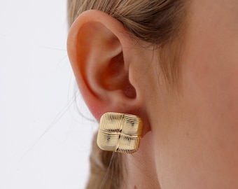 Gold Textured Square Stud Earrings - Modern Geometric Earrings for Women - Elegant Minimalist Jewelry - Statement Earrings - Gift for Her