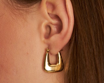 18K Gold earrings | Oval gold hoops | Minimalist Earrings | 18k Gold simple earrings | Hypoallergenic | Minimalist Jewellery | Gift For Mom