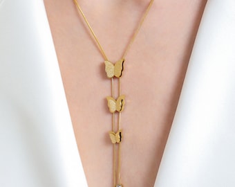 14k Gold Butterfly Necklace, Dainty Diamond Necklace, Delicate Butterfly Necklace, Gold Butterfly Necklace - Gift for Mom - Gift for Mom