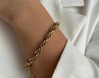 18K Gold Twisted Rope Chain Bracelet • Gold Layering Bracelet• Thick Chain Bracelet• Gold Rope Chain • Waterproof Bracelet • Gift for Mom