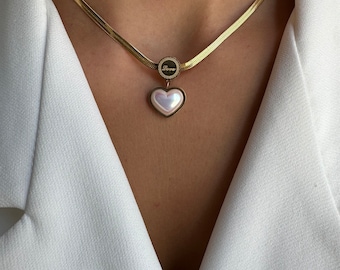 Perlmutt Herz Halskette, Zierliche Herz Halskette, Kleine Gold Herz Halskette, Minimalistische Halskette, Geschenk für Mama, Geschenk für Sie