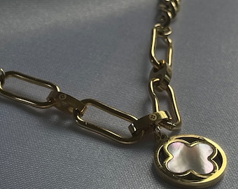 Vier Klee Halskette, Glück vier Blatt Klee Halskette, 14K Solid Gold 4 Blatt Klee Halsketten für Frauen, Geschenk
