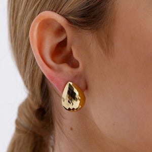 Gold Teardrop Stud Earrings - Hammered Textured Statement Earrings - Minimalist Geometric Jewelry for Women - Elegant Gift for Her