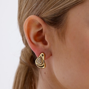 Gold Abstract Stud Earrings - Modern Pearl Drop Earrings - Unique Textured Jewelry for Women - Minimalist Statement Earrings - Gift for Her