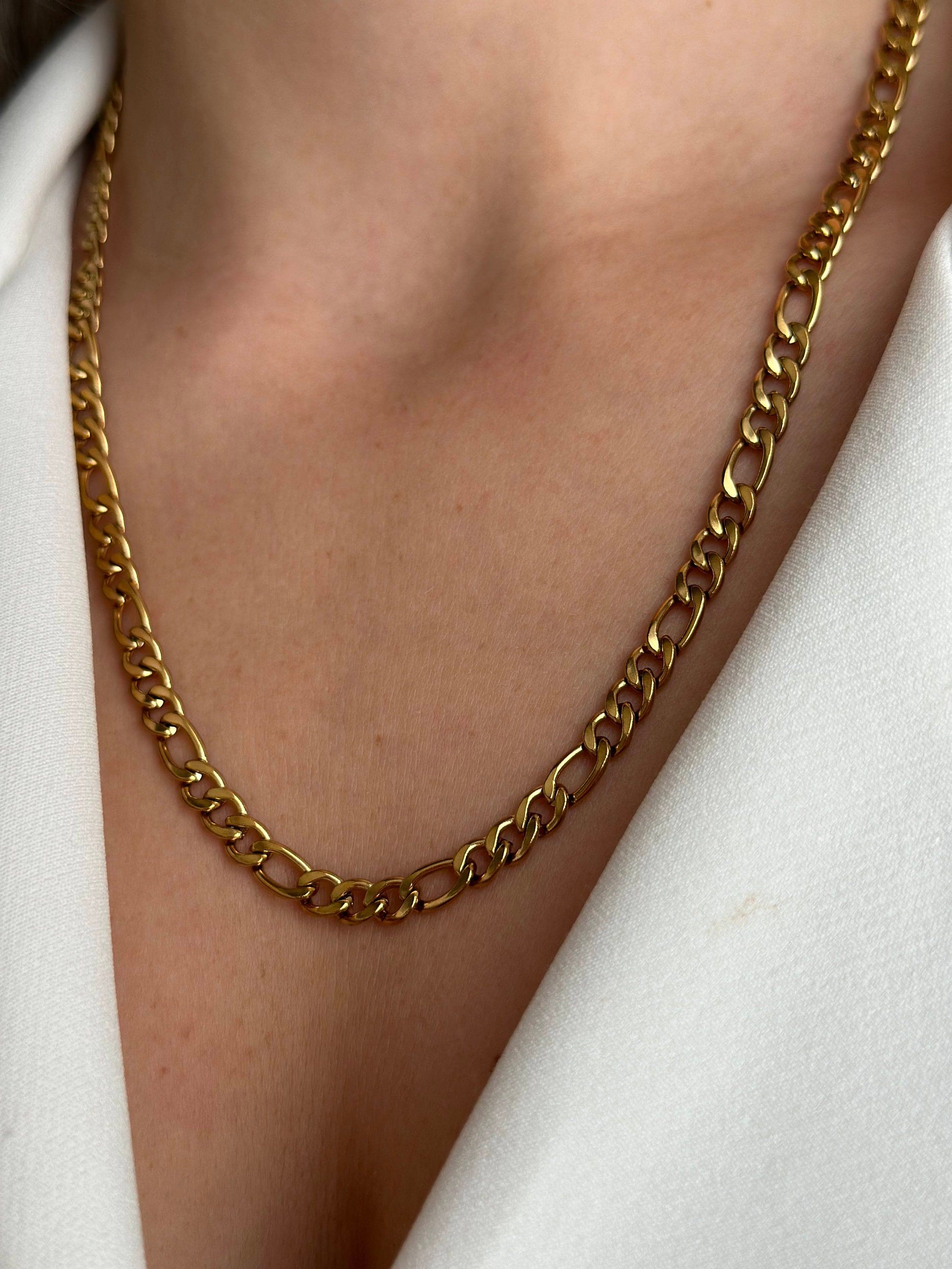 18K Gold Filled Figaro Chain Necklace, Gold Chain Necklace 