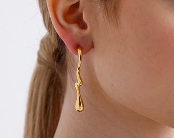 18K Gold Filled Water Drop Earrings, Irregular Earrings, Statement Earrings, Modern Jewelry, Irregular Teardrop Earrings, Gift for Christmas