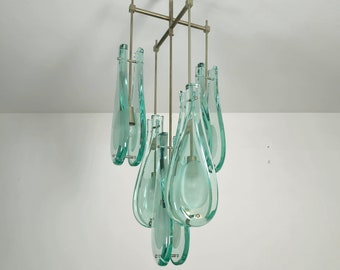 Max Ingrand for Fontana Arte Pendant Chandelier model 2338 Glass Midcentury Italy 1960s