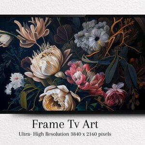 Floral TV Art | Samsung Frame Tv Floral Arrangement Painting  | Tv Wallpaper | Art For Frame Tv
