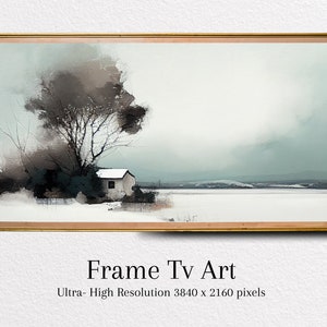 Snow Cottage Landscape Frame Tv Art | Winter Frame Tv Art | Art For Frame Tv | Cottage Painting Digital Download