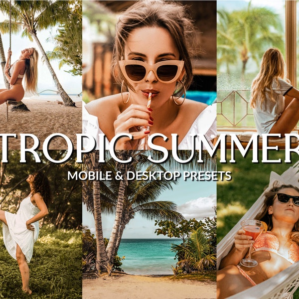 12 Warm Tropical Lightroom Mobile & Desktop Presets, Palm Preset, Forest Preset, Jungle Preset, Hawaii Preset, Beach Preset, Bright Preset