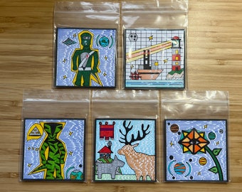 Magnets set of 5 - Fridge magnets in the style "Art Brut"