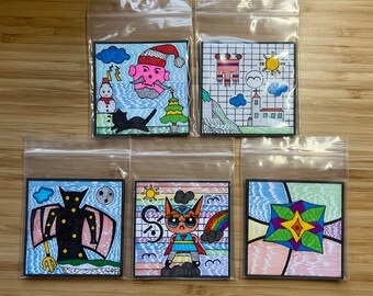 Imanes en un juego de 5 - Imanes de nevera en el estilo "Art Brut"