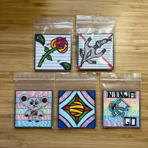 Magnets in a set of 5 - Fridge magnets in the style &quot;Art Brut&quot;