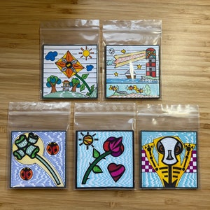 Magnets in a set of 5 - Fridge magnets in the style &quot;Art Brut&quot;