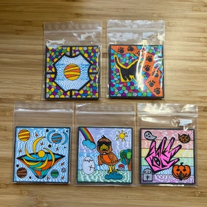 Magnets in a set of 5 - Fridge magnets in the style &quot;Art Brut&quot;