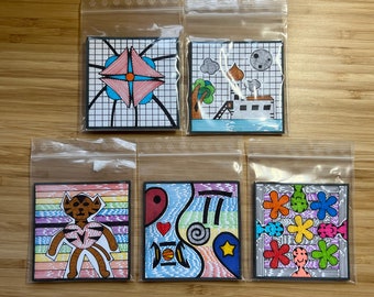 Magnets set of 5 - Fridge magnets in the style "Art Brut"