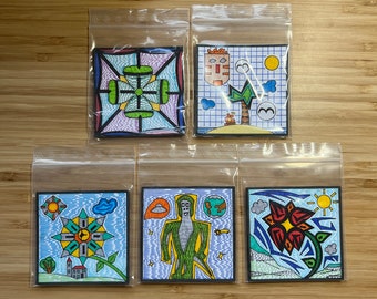 Magnets set of 5 - Fridge magnets in the style "Art Brut"