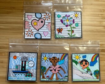 Imanes en un juego de 5 - Imanes de nevera en el estilo "Art Brut"