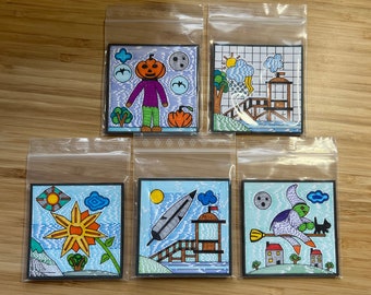 Magnets set of 5 - Fridge magnets in the style "Art Brut"