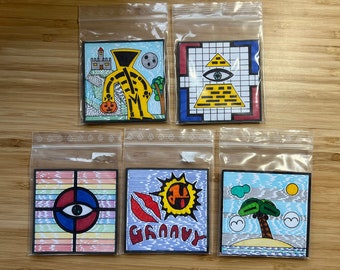 Imanes en un juego de 5 - Imanes de nevera en el estilo "Art Brut"