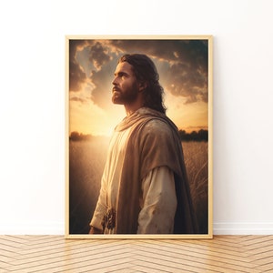Jesus In A Field At Sunset | Downloadable Print | Digital Download | Digital Prints | Christian Artwork | Christian Prints