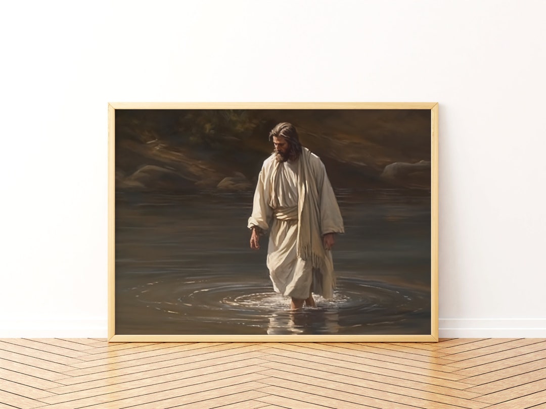 Jesus Walks Through A River Downloadable Print Instant Download Christian Artwork Christian