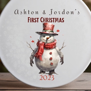 Western Snowman First Christmas Ceramic Ornament, Couples ornament, snowman, western snowman, baby&#39;s first Christmas, Cowboy Christmas