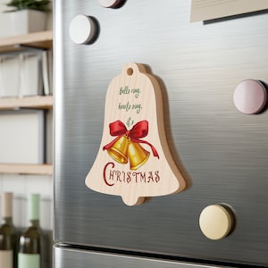 Rustic Wooden Christmas Bell Ornament - &quot;Bells Ring, Hearts Sing&quot;, Wooden Ornament