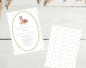 Rustic Deer Baby Shower Invitation: Woodland Theme (Canva Template)