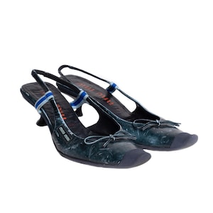 Miu Miu S/S2000 &quot;Distressed Leather&quot; Heels in Blue
