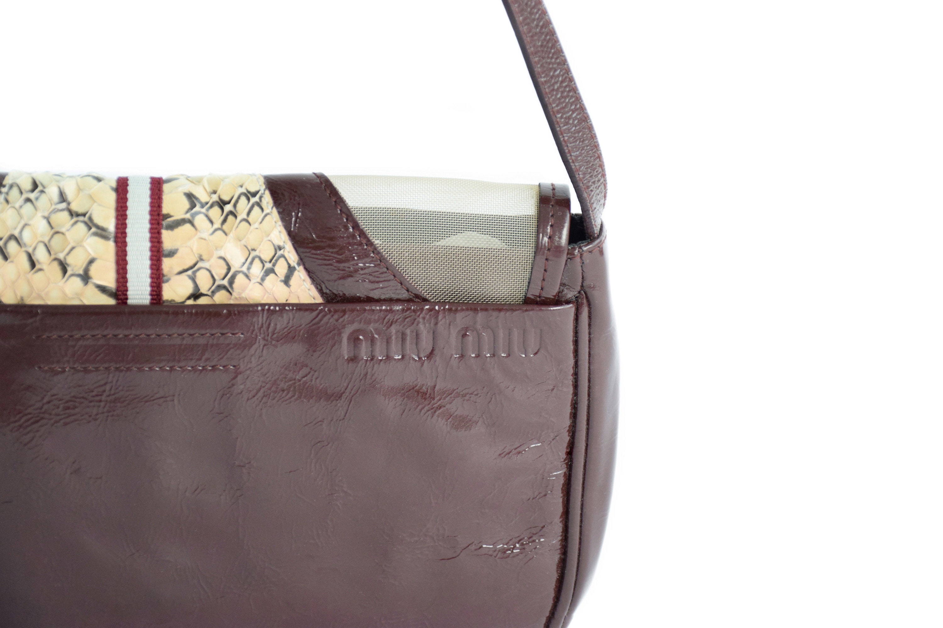 Miu Miu S/S2000 Patent Leather and Mesh Bag in Burgundy - Etsy
