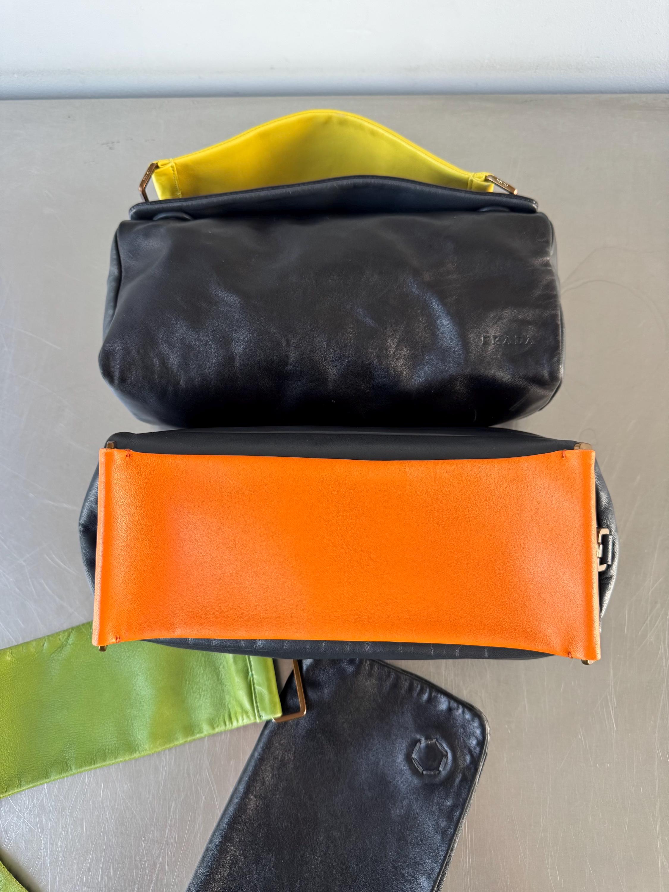Prada S/S2001 Leather Rectangle Bag in Black/orange - Etsy