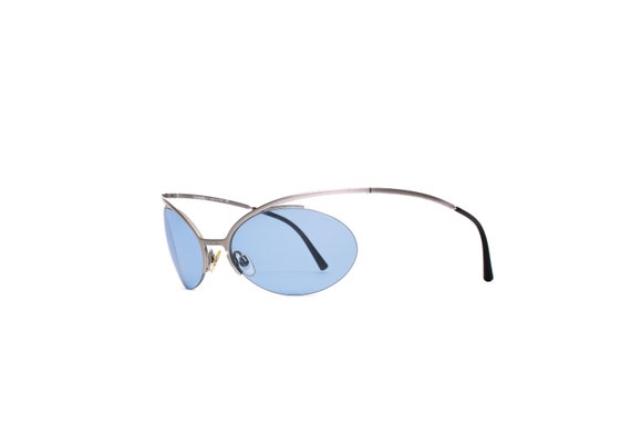 Chanel Blue Tinted Sunglasses with Silver Futuristic Frame, SS00