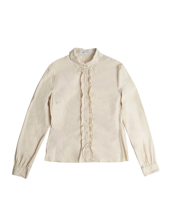 トップス MIU MIU Silk Chiffon Frill Shirt Miu Miu S/S2000 Beige Buttoned up Ruffle Shirt - Etsy