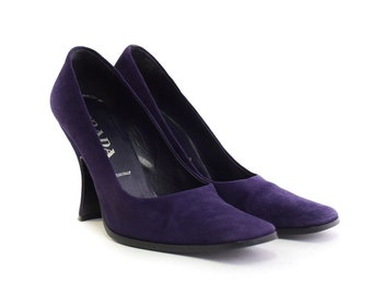 Prada Late 90s Velvet Heels in Navy Blue