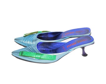 Miu Miu S/S2000 Bow Metallic Leather Mules - Etsy