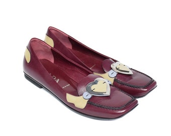 Prada Late 90s Leather Heart Loafers